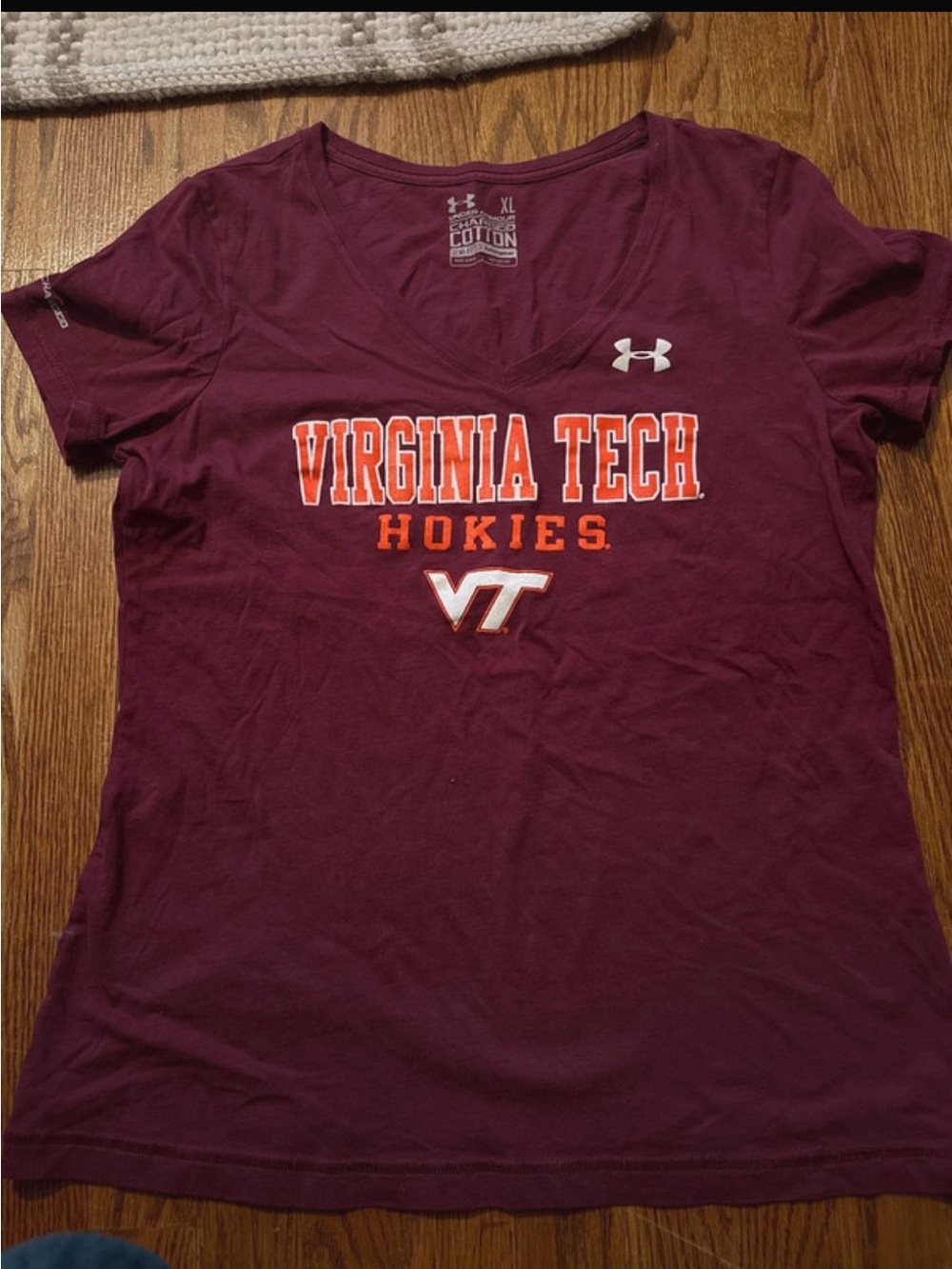 Under Armour Virginia Tech Hokies Maroon V-Neck Tee with Orange & White Logo